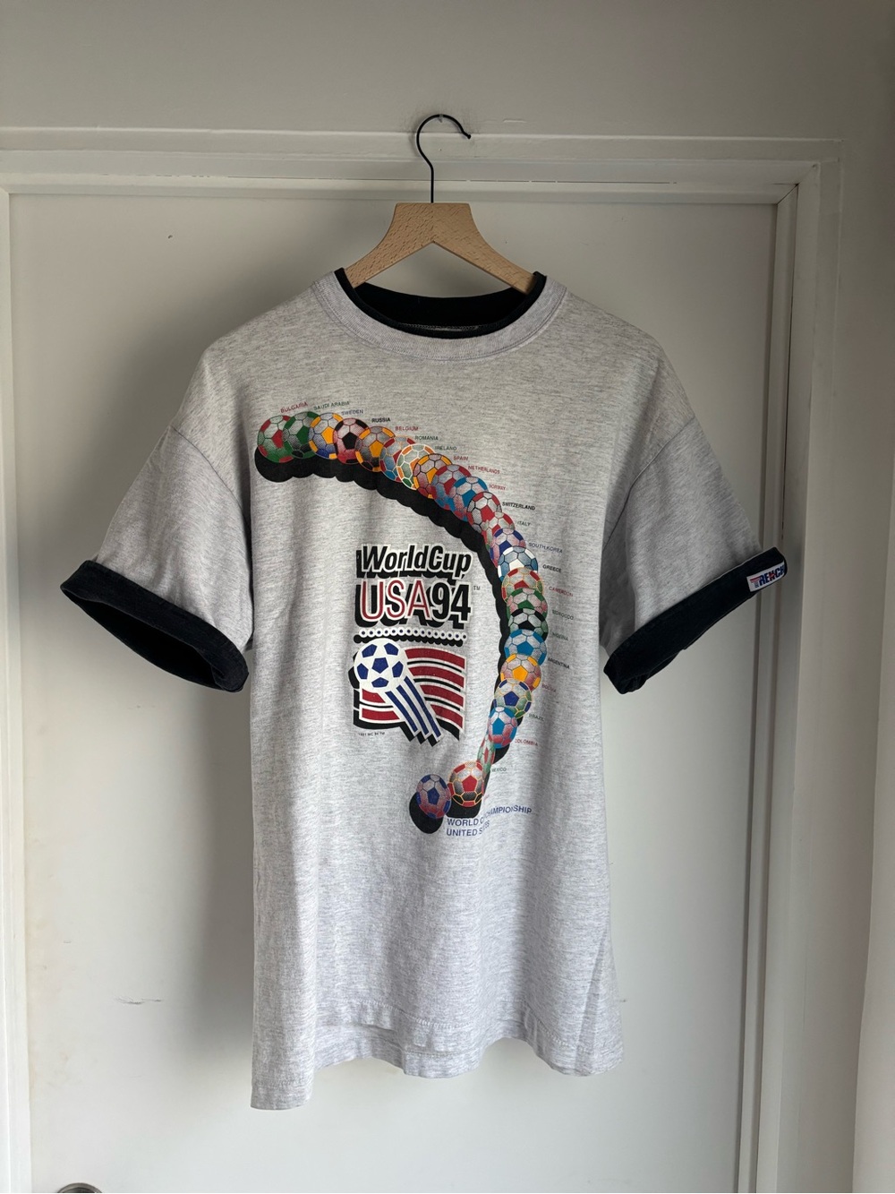 USA 94 World Cup Vintage Official Merchandise Men's Grey Ringer T-Shirt